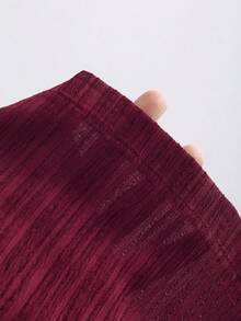 Sweetra 法式宽松纯色收腰吊带上衣和宽松阔腿裤两件套，时尚女士 - 酒紅色 - 查看 4