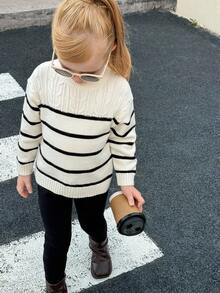 Young Girls Colorblock Striped Crew Neck Long Sleeve Sweater Fall Winter - Multicolor - View 5