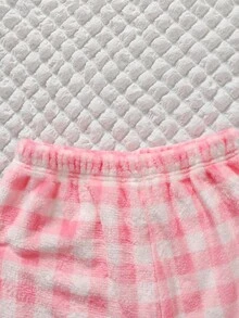 SHEIN 少女可爱粉色蝴蝶结刺绣蓬松奶油白色长袖上衣和粉色格子厚裤保暖睡衣套装，秋冬 - 白色 - 查看 8