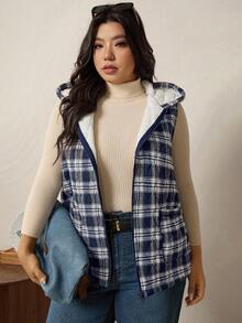 Zelara Plus Size Women Plaid Zip Front Pockets Hooded Casual Vest Coat, Winter Winter For Women Women's Winter Coat Chic Women's Coat Women's Winter Coat Chic Women's Coat Hic Autumn Winter Fall Plaid Zip Up Hooded For Women Female Country Look Going Out Tops Going Out Winter - Multicolor - View 7