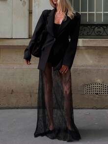 Siren Gaze Autumn/Winter New Mermaid Style Elegant Women's Commuting & Casual Outfit Set Black Lace Skirt Set Black Blazer And Skirt Set,Fall