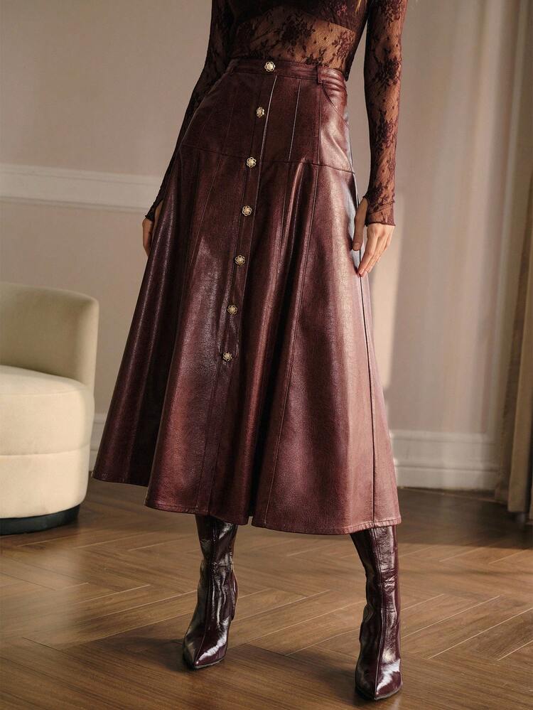 PU LEATHER BUCKLE DETAIL SKIRT