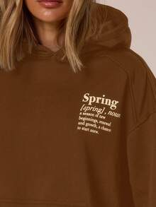 MUSERA Sudadera con capucha de corte holgado y relajado con estampado gráfico "Primavera" para primavera y verano, casual y linda para vacaciones y vuelta al colegio - Marrón Chocolate - Ver 6