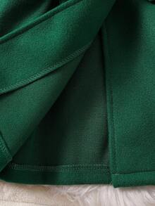 SHEIN Playful Pals 女婴优雅复古经典双排扣翻领绿色大衣，适合秋冬季日常和圣诞节穿着