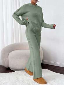 EURMUSE 2pcs Solid Color Knitted Sweater And Pants Set, Casual For Autumn/Winter - Mint Green - View 6