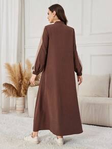 Yasmyna 咖啡棕色拉链休闲宽松棒球夹克风格秋冬女士长袍 - 咖啡棕 - 查看 2