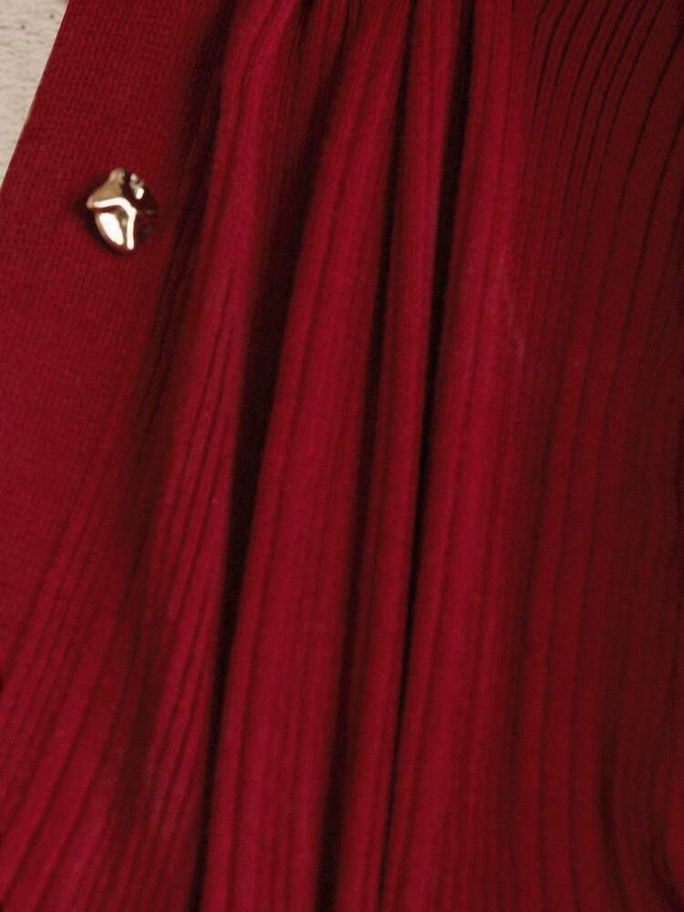Plus Size Women's Solid Color V-Neck Long Sleeve Single-Breasted Elegant Knit Bodycon Dress