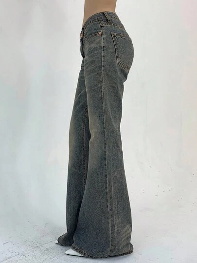 DAZY Quần jeans ống loe ống đứng có túi dành cho nữ phong cách đường phố Y2K cạp trễ