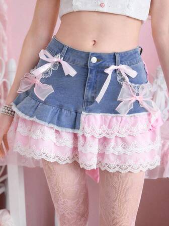 Kawaii Süßer Damen Denim Rock mit Kuchensaum