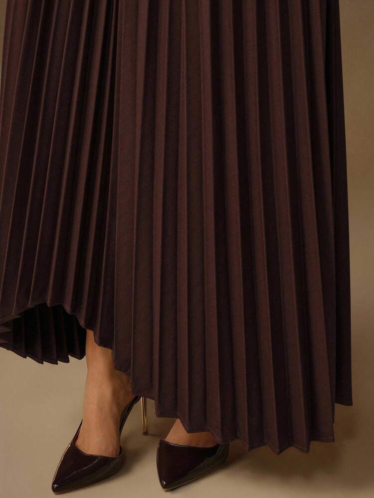 Women's New Urban Chic Professional Commuter Versatile Asymmetrical Pleated High Waist Straight Long Skirt For Tall Women