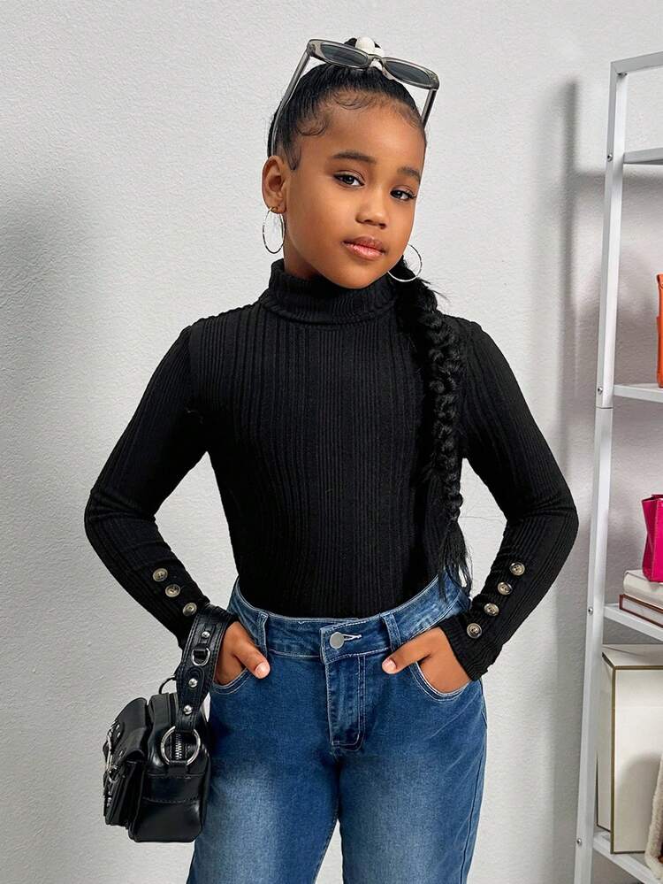 SHEIN Khuyến mãi thương hiệu SLAYR Tween Girl Tween Girls - Áo len dệt kim cổ cao tay dài có nút 3 mảnh - Nhiều màu - Xem 8