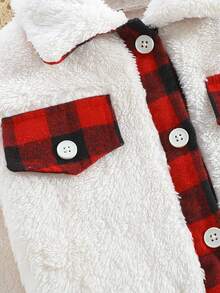 Conjunto de 2 piezas para niñas de 4 a 7 años, con chaqueta corta de manga larga con cuello esponjoso en estilo vintage y falda A-line a cuadros rojos y negros