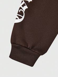 SHEIN Explorewe 1pc Young Girls Brown Hooded Long-Sleeved Jacket,Letter Print,Front Zipper,Brown And White Polka Dot,Autumn,Streetwear,,Casual,Warm,Princess - Multicolor - View 5