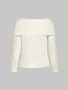 Skyraze Women's Solid Color Drawstring Off Shoulder Casual Sweater In Fall/Winter - Apricot - View 2