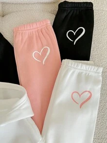 6pcs/Set Baby Girl Cute Solid Color Heart Pattern Hoodie Sweatshirt & Elastic Waist Pants, Autumn/Winter Fall - Multicolor - View 4