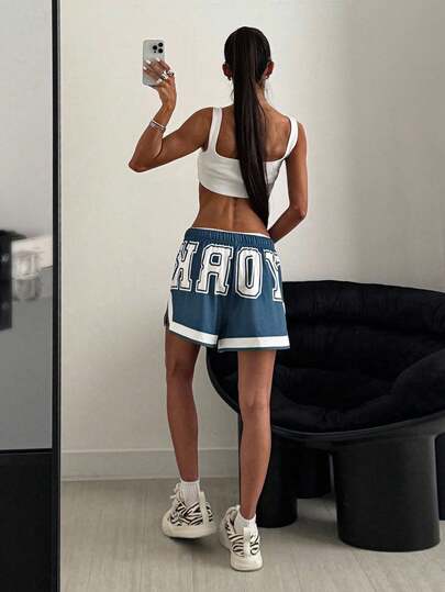 StreetHx Quần short thể thao in chữ cho nữ, thời trang cho mùa hè