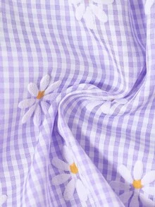 SHEIN Vintaside Kids Baby Girls 2-Piece Set, Blue & White Striped Floral Print Sleeveless Top Paired With Matching Pants, Fresh Countryside Style, Suitable For Beach Vacation, Park Outing, Daily Wear - Mauve Purple - View 3