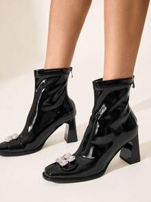 CUCCOO CHICEST Women's Fashionable French Style Ankle Boots With Chunky Heels And Square Toe - Black - View 4
