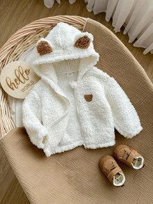 SHEIN Babygirl 可爱毛茸茸耳朵连帽夹克，秋冬 - 彩色 - 查看 9