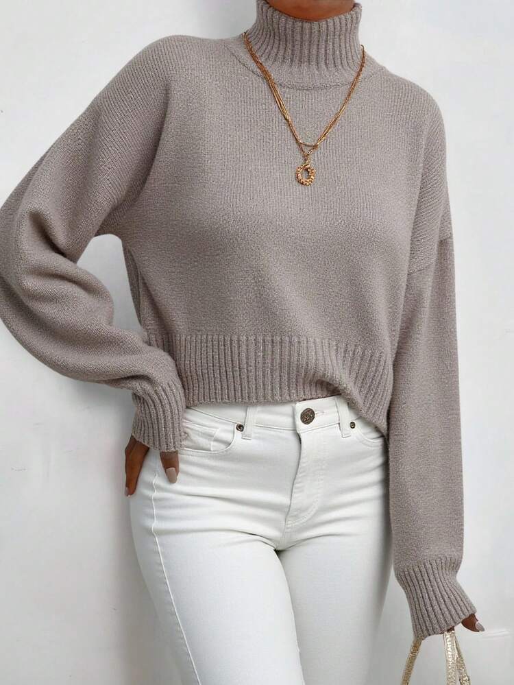EURMUSE Jersey de cuello cisne de hombros caídos - Gris Claro - Añade 6
