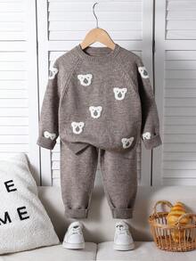 SHEIN Playful Pals Young Boys Bear Jacquard Knit Sweater & Pants Set, Camel Color, Soft & Comfortable, Suitable For Casual, Outdoor, Travel, Holiday, Home, Daycare Wear Fall Winter Winter Christmas Halloween Toddler Cardigan Sweater Autumn Fall Jumpers Sweaters Tops Dress Dresses Christmas Jumper Cozy Pixies Prepcrw Christmas Outfit Halloween  New Born Toddler  Fall Winter Dress Halloween  Romper Stuff Halloween Jumper Jumper Cardigans Shirts White Cardigan Clean Downtown Off The Shoulder Sweater Outfit Sets Pink Sweater Jacket Cute Fall Outfits Outfits Top Maija Christmas Dress  Toddler Fall Dark Purple Skirt Christmas Sweater  Fall Sweaters Unisex White Sweater Vest Skirt Sets
 Boys Autumn Winter Casual Two Piece Set Boy Two Piece Set Boy Clothes Set Winter