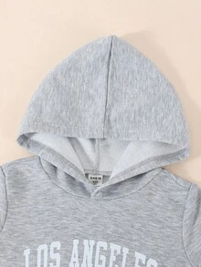 SHEIN Explorewe 3 件套女童休闲连帽衫、吊带背心和运动裤套装，时尚印花设计，适合日常休闲装、学校装、春秋季 - 灰色 - 查看 5