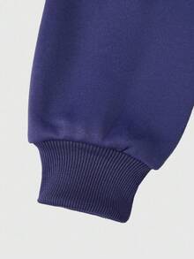 SHEIN Explorewe Tween Girls 复古风格 89 图案印花 Polo 领拉链夹克和阔腿裤套装，适合学校、滑板公园和街头穿着 - 藏蓝色 - 查看 6