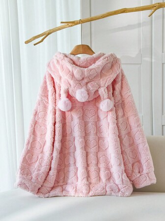 SHEIN CURVE+ 大码女式粉色兔耳连帽夹克，冬季外套秋季/秋冬