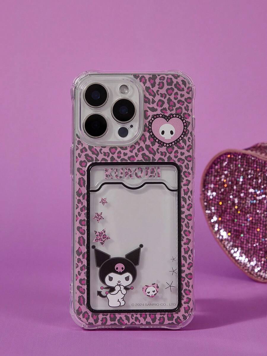 HELLO KITTY AND FRIENDS | SHEIN Cartoon & Leopard Print Pattern Detachable Phone Case ,Compatible With IPhone - Purple - View 1