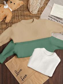 SHEIN Set de 3 piezas de suéter de manga larga de cuello redondo con ajuste holgado y casual para bebé niño, adecuado para el verano - Multicolor - Ver 3