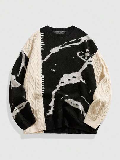 Street Life Maglione lavorato a maglia con design consumato, scollo a girocollo, autunno inverno, da uomo