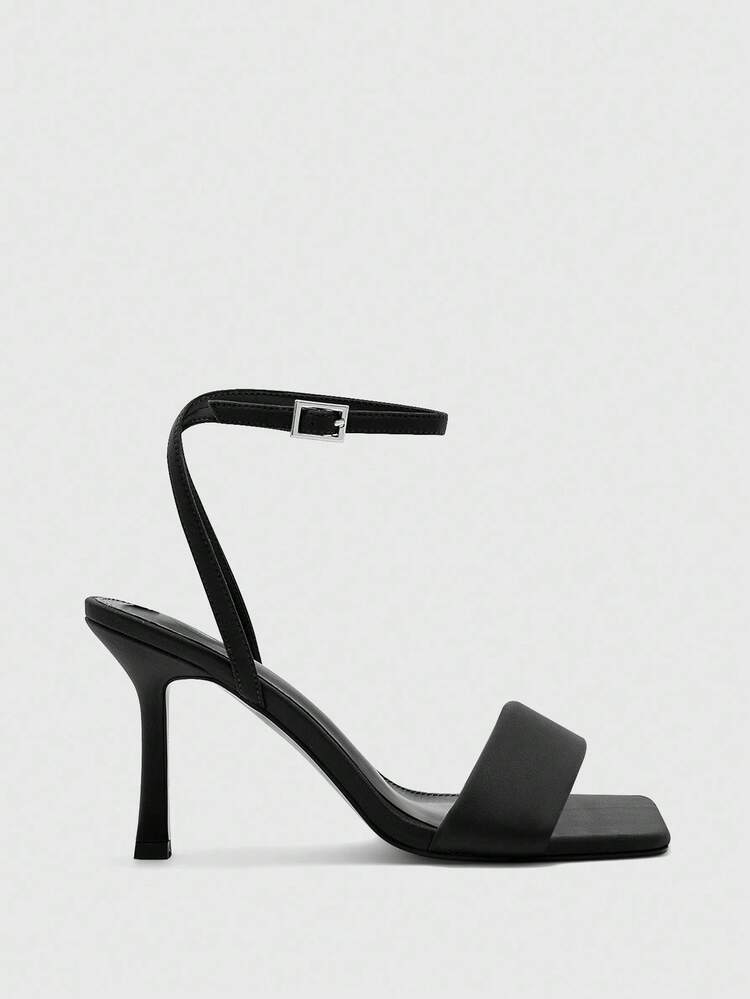 CUCCOO BIZCHIC Women's Black Simple Strap Square Toe High Heel Sandals