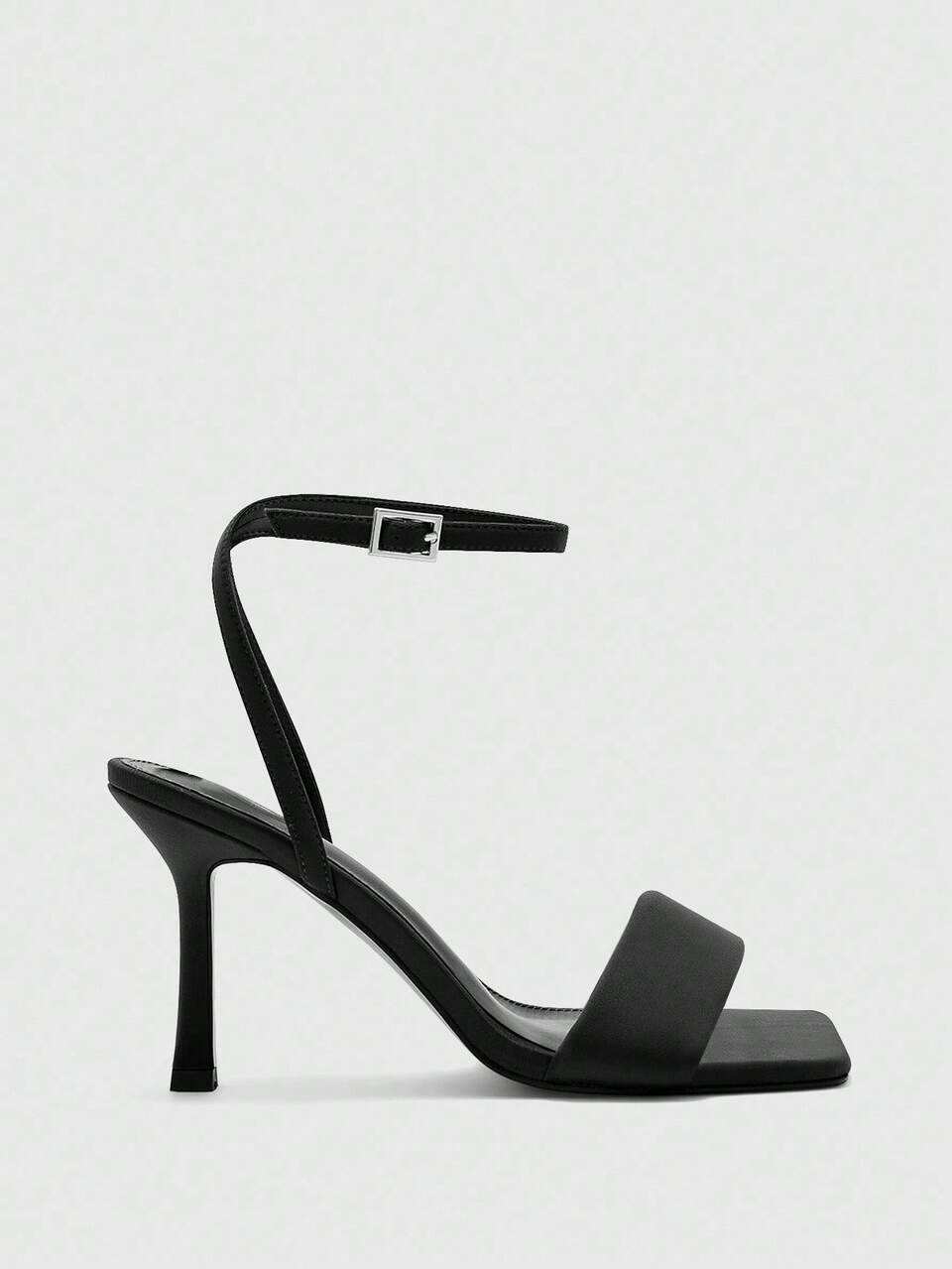 CUCCOO BIZCHIC Women's Black Simple Strap Square Toe High Heel Sandals