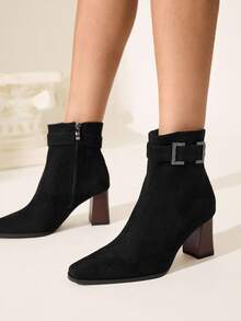 CUCCOO CHICEST Women's Fashion Commuter Rhinestone Decor Chunky Heel Ankle Boots - Black - View 4