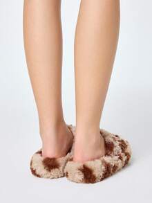 ROMWE Kawaii Pantofole da donna da esterno con pelliccia, con zeppa e tacco, stile gotico, calde e confortevoli, pantofole da casa per signore - Cachi - Visualizzare 5