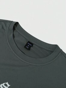 ROMWE MEN Street Life Men's Colorblock English Graphic Print Short Long Sleeve T-Shirt, Spring/Autumn - Black - View 7