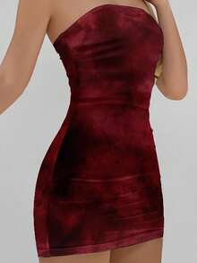Aloruh Women's Casual Elegant Bodycon Tube Mini Dress, Angola Red, Tie-Dye Pattern,Party Dresses For Women,Dresses For Women Party - Multicolor - View 6