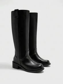 CUCCOO BIZCHIC Botas de media pantorrilla de estilo británico para motocicleta con hebilla y cordones, de tacón grueso, de moda y casuales para el transporte diario - Negro - Ver 6