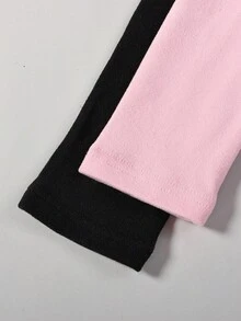 SHEIN 2 chiếc quần legging dệt kim thoải mái cho bé gái, quần cạp chun cho bé gái 0-3 tuổi với họa tiết trái tim, thích hợp cho các hoạt động ngoài trời, họp mặt gia đình, mùa xuân, mùa thu và mùa đông. - Nhiều màu - Xem 6