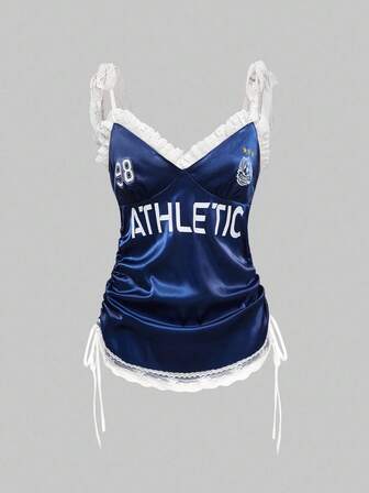 ROMWE Avant Avant Y2K Kontrast Spitze Kordelzug Gerafftes Damen Trägerhemd