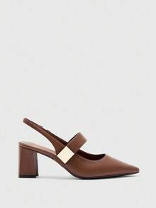 CUCCOO BIZCHIC Sandalias de tacón grueso con punta puntiaguda, hebilla cuadrada, cómodas y de moda para el uso diario - Café integral - Ver 2