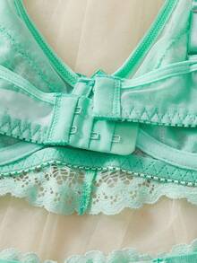 SHEIN Solid Color Lace Patchwork Sheer Supportive Daily Wear Women's Lingerie Set - Green - View 6