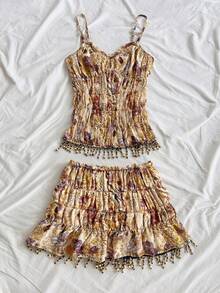 Soleia 2 件 WYWH 波西米亚风度假风褶饰佩斯利木珠流苏弹力套装 - 彩色 - 查看 4