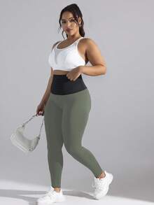 Easithlete Front Button Adjustable Waist Fat Burning Running Fitness Sweat Inducing Leggings - Green - View 3