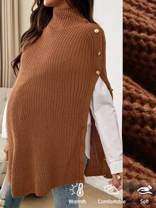 SHEIN Casual Solid Color Loose Maternity Sweater, Halloween - Brown - View 3