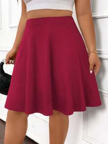 EMERY ROSE Falda A-Line de unicolor informal para mujer de talla grande - Burdeos - Ver 7