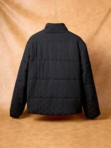 Manfinity Roghcode 男士纯色立领长袖拉链保暖户外风衣棉服外套，冬季 - 黑色 - 查看 4
