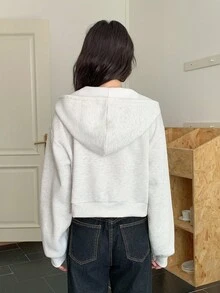 Sparklyn 少女休闲韩版宽松短款开襟加厚秋冬百搭卫衣 - 灰色 - 查看 2