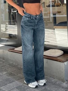 EURMUSE 100% 纯棉女式低腰喇叭牛仔裤 - 淺藍色 - 查看 4