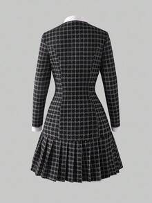 SHEIN Váy dài tay họa tiết bướm thanh lịch cho bé gái tuổi teen - màu đen - Xem 2